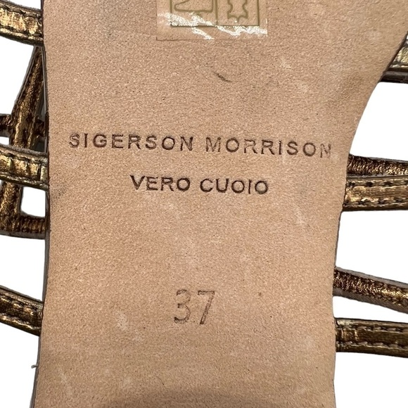 Sigerson Morrison Gold Eddi Caged Mirror Pointed Toe Sandals Size 37 Women’s - Picture 4 of 10